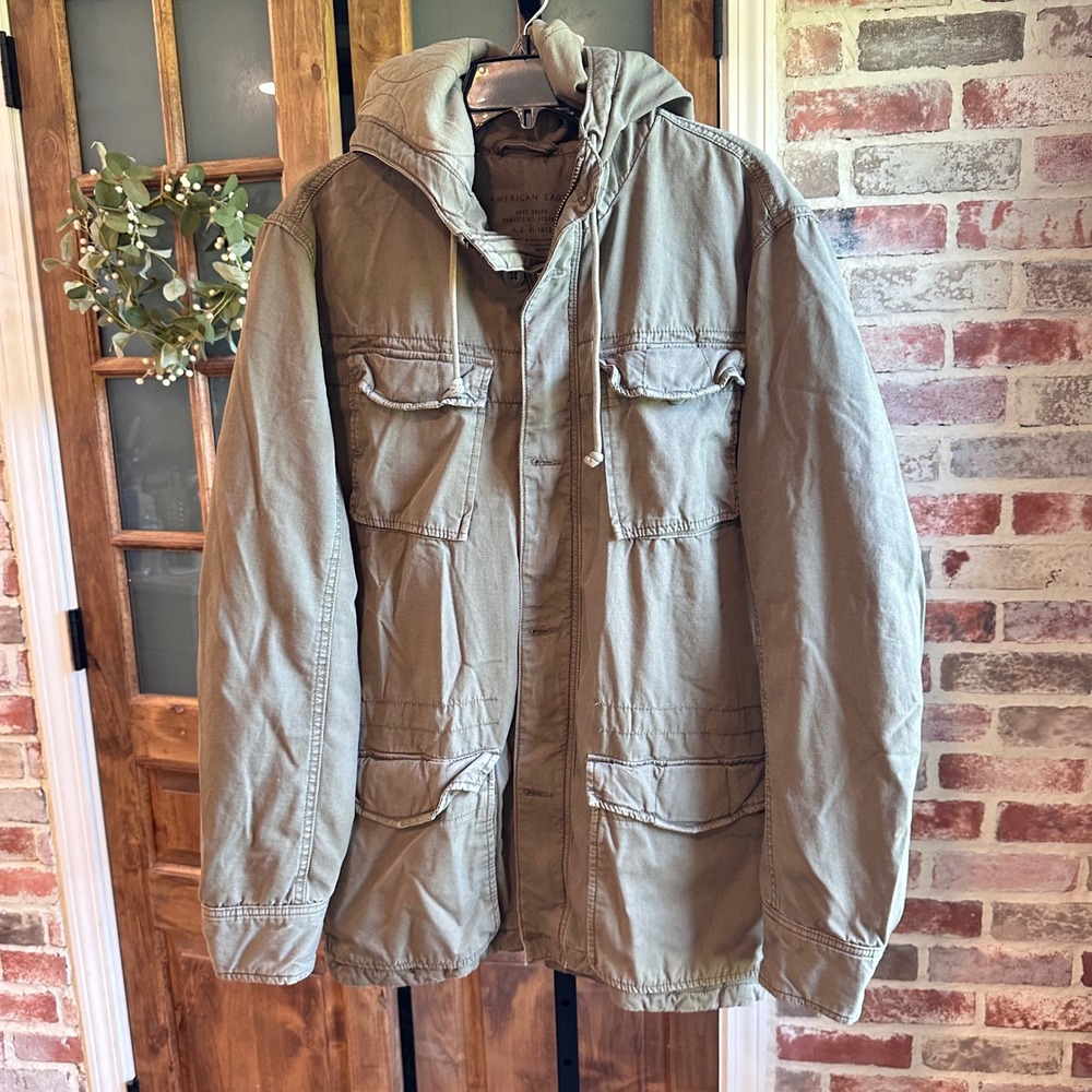 American Eagle Jacket Men Olive Green Military Field Coat Gorpcore Large Tall